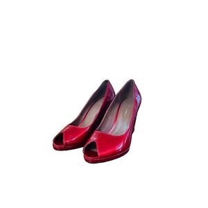 Donald Pliner // Red Habiki Wedge Peep Toe Heels Size 8.5